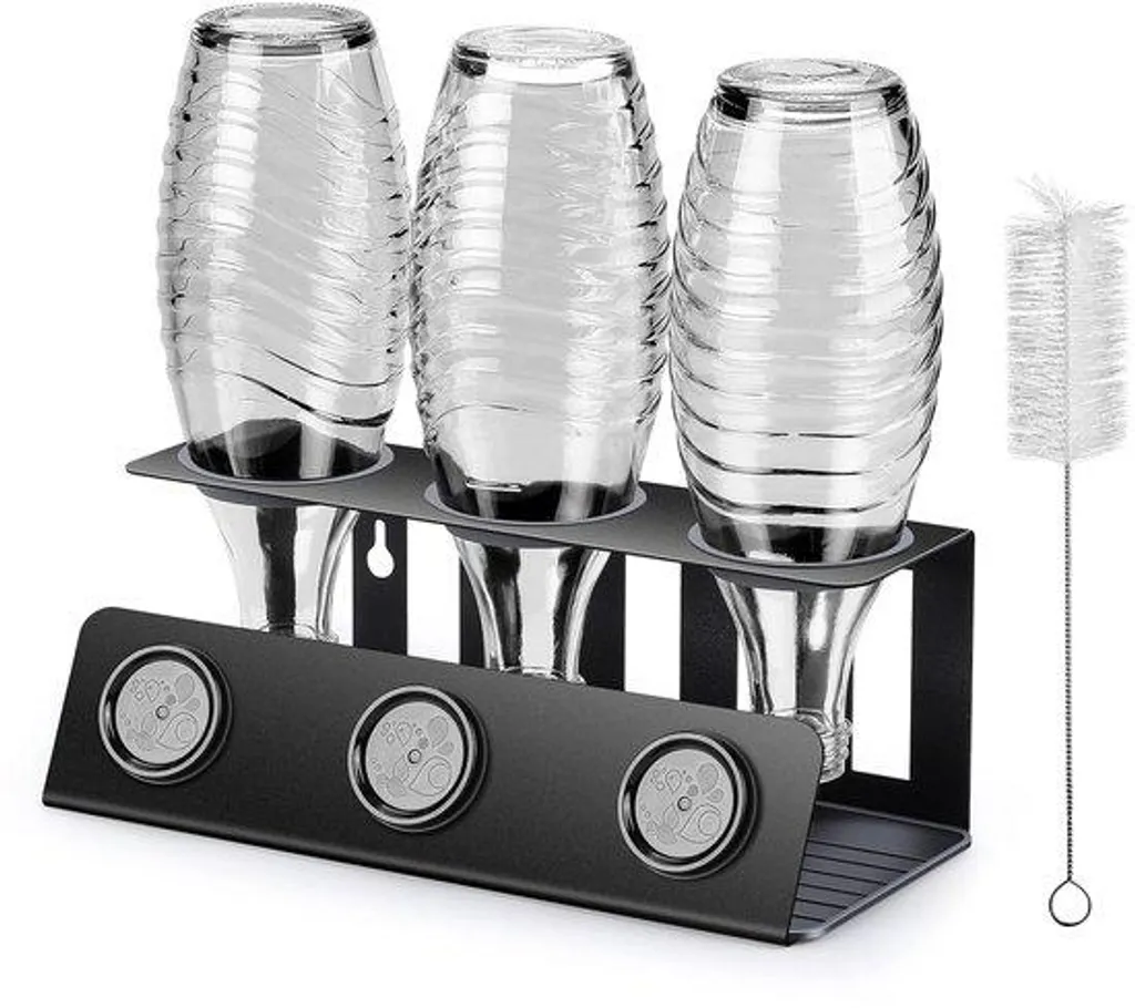 Porte-bouteilles design en inox noir avec support de bouchons intégré