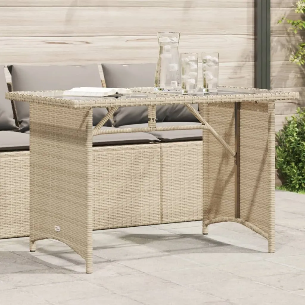 Table de jardin polyrotin beige facile à nettoyer avec plateau en verre