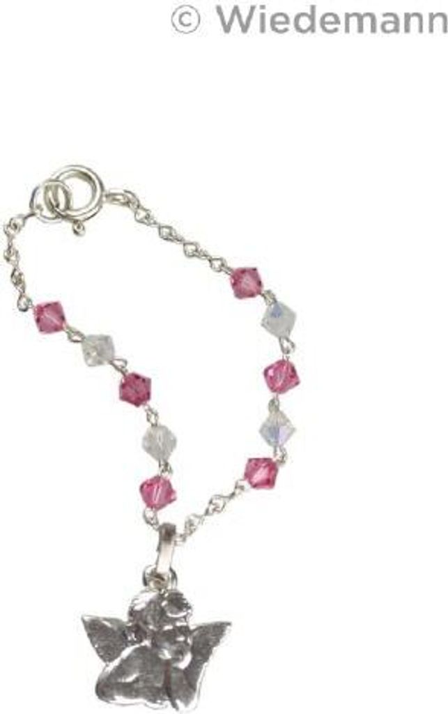 Taufarmband Mädchen Rosa mit "Swarovski Perlen" und Raphael Engel, Taufgeschenk