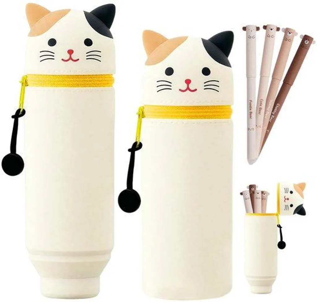Fournitures scolaires : stylo chat 2-en-1 avec support bureau pour élève