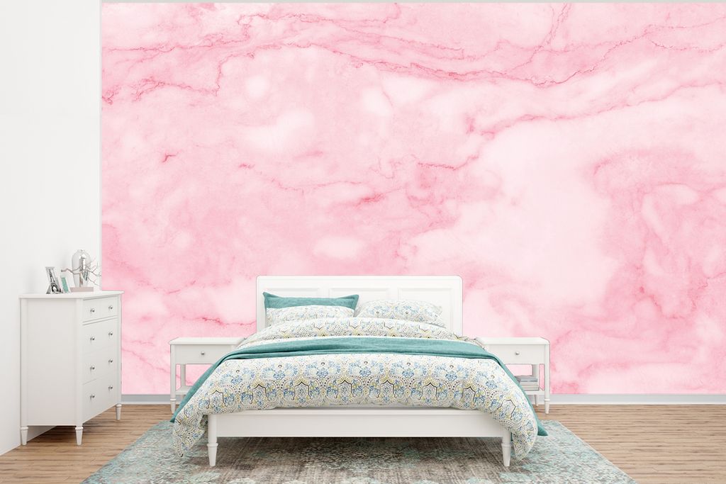 MuchoWow Fototapete für Wohnzimmer oder Schlafzimmer Wandtapete Vinyl Motivtapete Marmor - Rosa - Textur - Schick - 375x280 cm - Schlafzimmer ta...