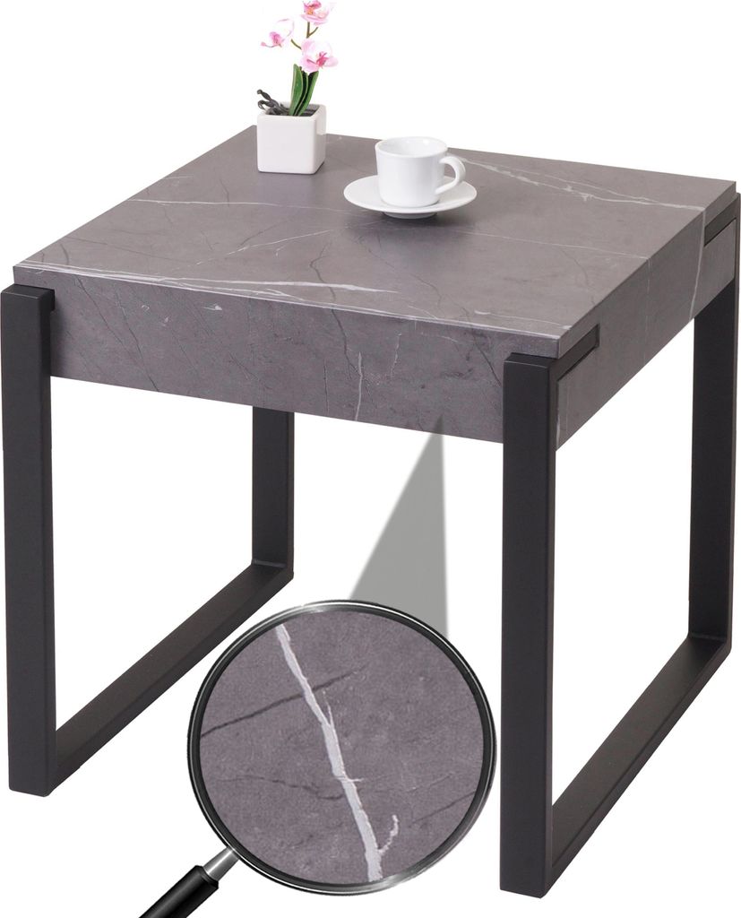 Beistelltisch MCW-L53, Kaffeetisch Nachttisch Loungetisch Couchtisch, Metall 51x50x54cm Marmor-Optik grau