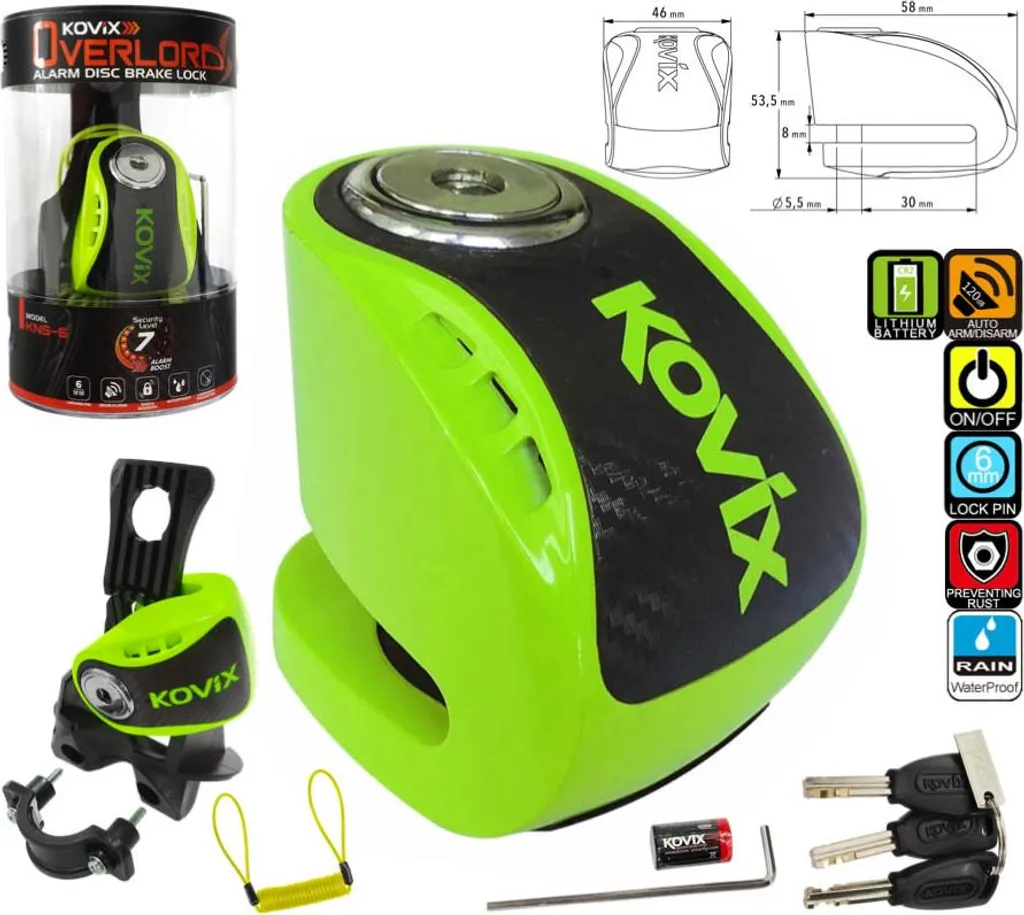 Bloque Disque Kovix KNS6 Alarme 6mm Vert - Acier Inoxydable et Antivol