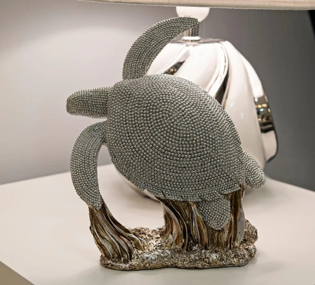 Statuette Tortue Décorative en Argent - Objet Déco de Salon Moderne - 5