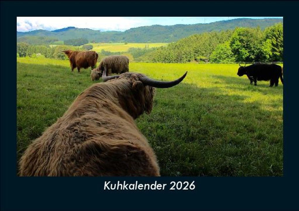 Kuhkalender 2026 Fotokalender - Querformat DIN A5, Monatskalender mit Bild-Motiven von Haustieren, Bauernhof, wilden Tieren und Raubtieren