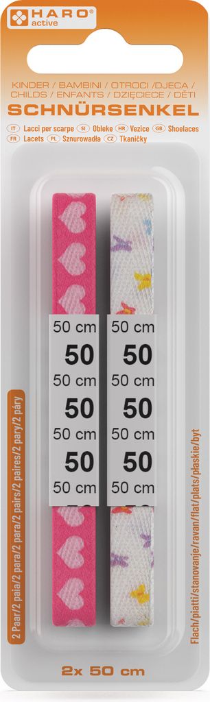 HARO Kinder-Schnürsenkel Herz und Schmetterling flach 500 mm 2 Paar