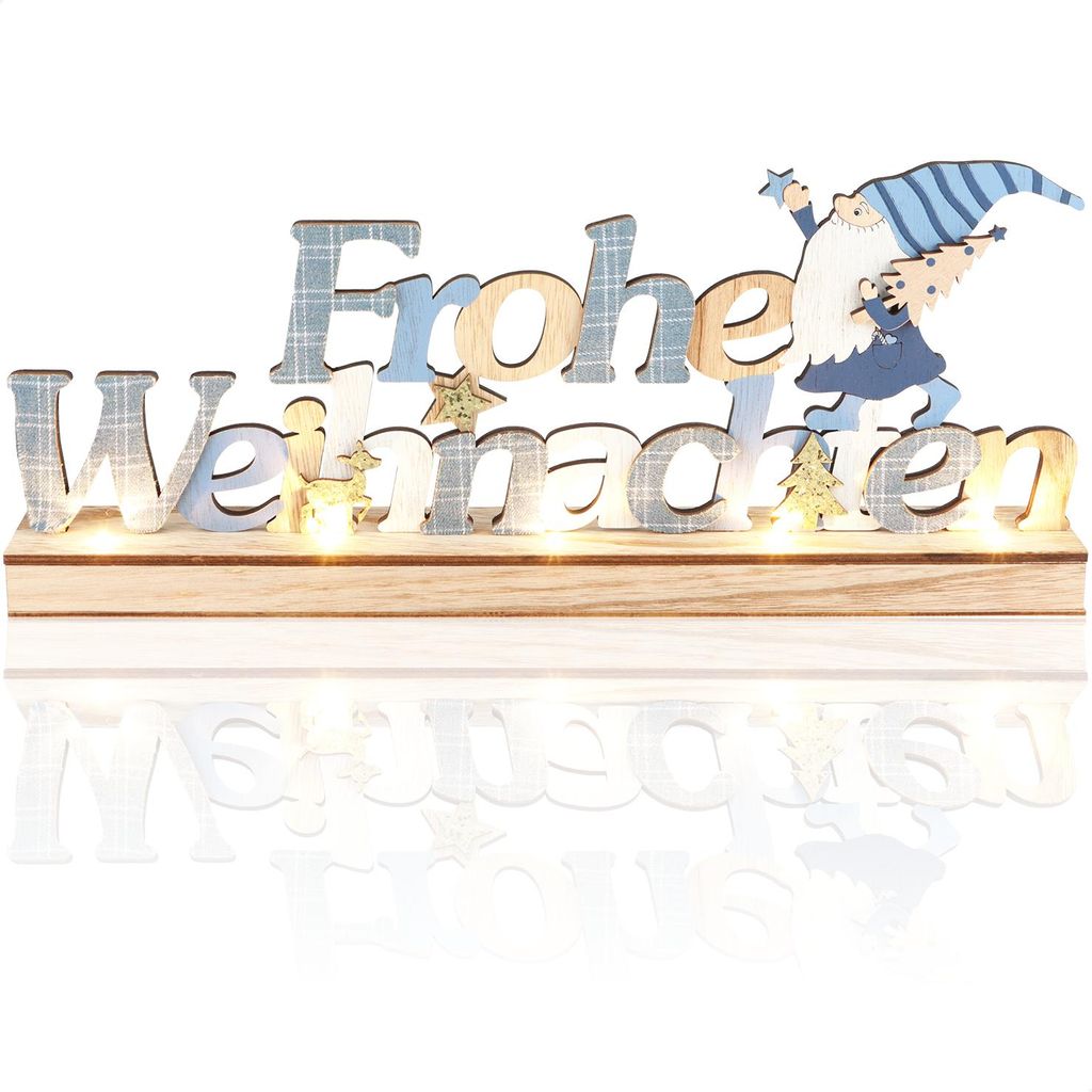com-four LED Deko Aufsteller aus Holz - beleuchteter Schriftzug auf Holzsockel - Deko-Schriftzug zum Hinstellen für Weihnachten - Stimmungslicht...