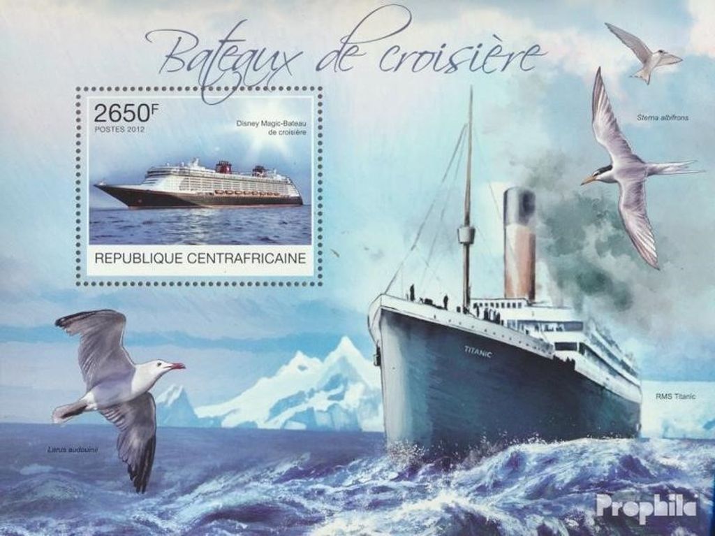 Briefmarken Zentralafrikanische Republik 2012 Mi Block 975 (kompl. Ausgabe) postfrisch Kreuzfahrtschiffe (Disney Magic)