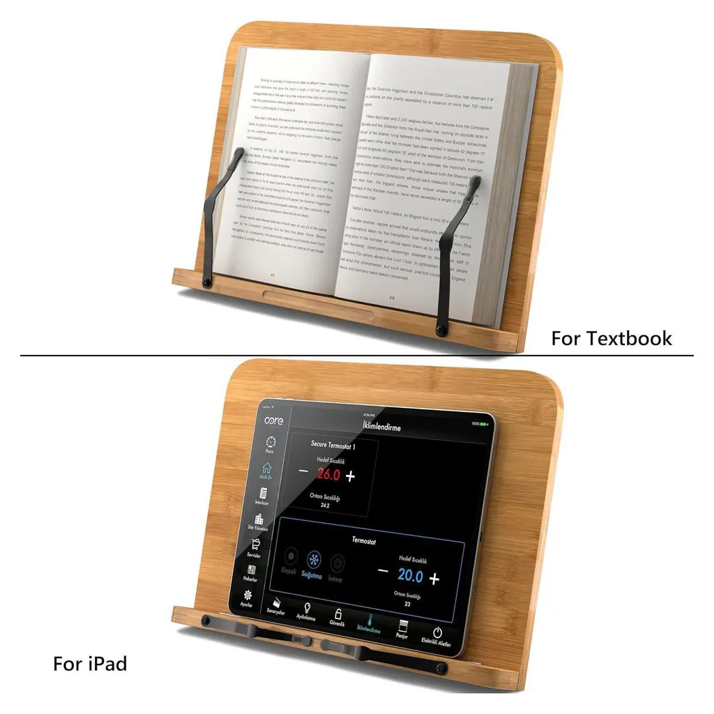 Support de livre pour cuisiner les mains libres - Bambou ajustable