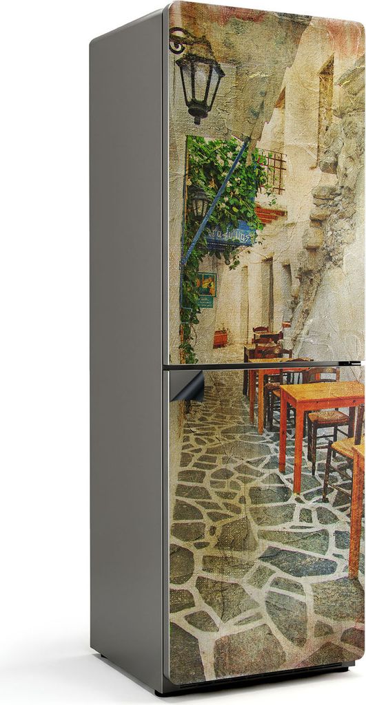 Eine charmante Gasse mit Möbeln – Magnetische Kühlschrank Abdeckung – Dekorfolie magnetisch Küche – Kühlschrank Magnet Deko – selbstkle...
