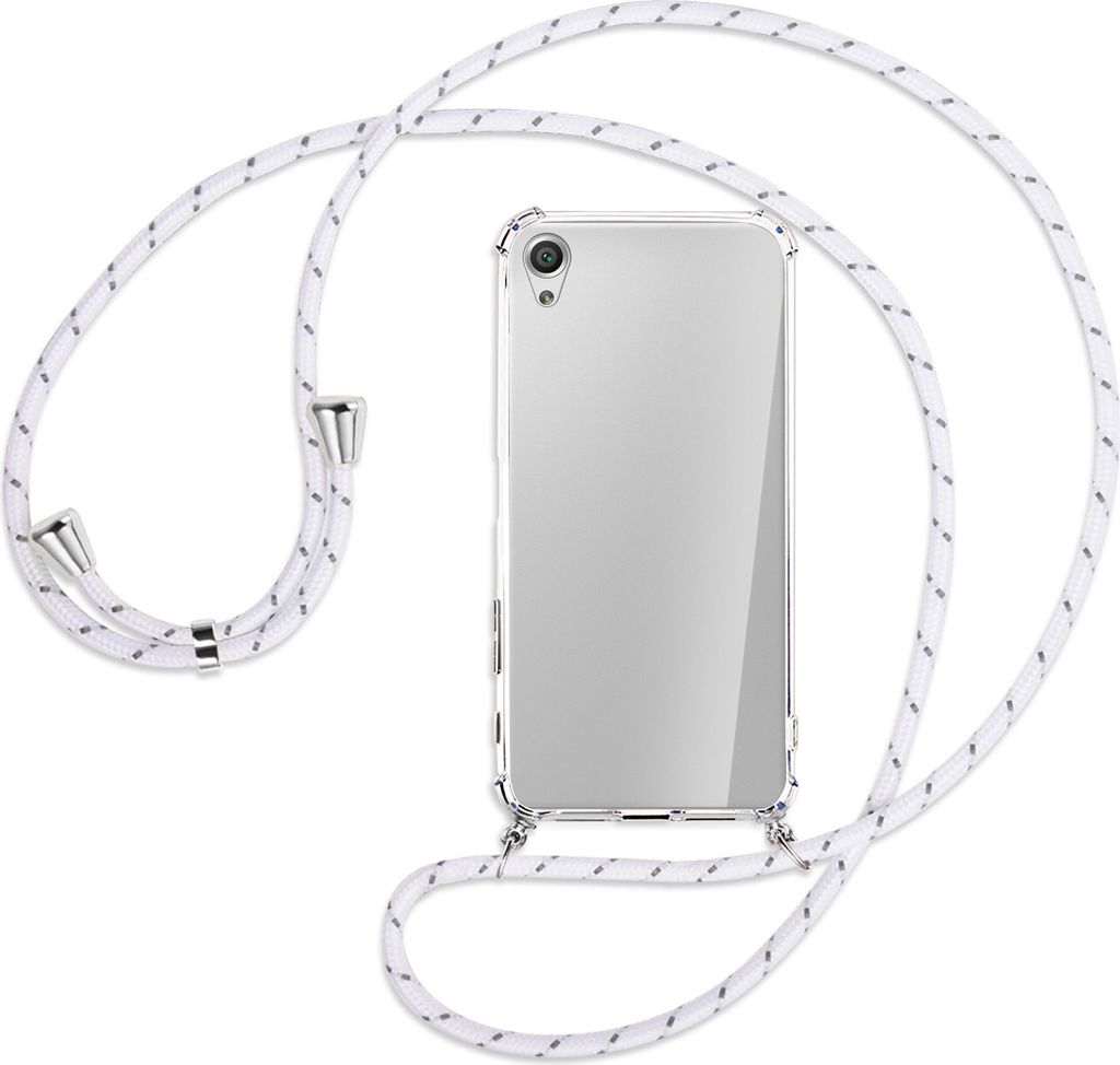 Handykette Backcover-Schutzhülle mit Band (Metall silberfarben) für Sony Xperia X Performance - weiß/grau