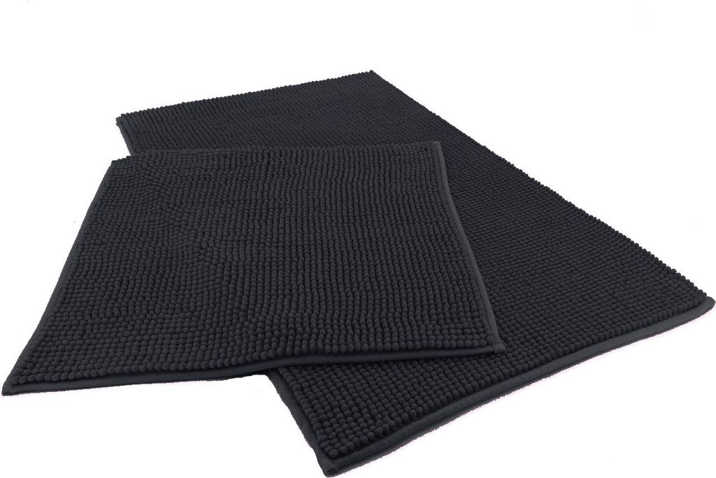 heimtexland Badvorleger Chenille Super Flauschig Saugstark Badteppich Badematte Typ771 Schwarz Set 45x50 / 50x80 cm