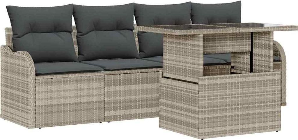 Sofa Set mit Kissen 5 pcs Hellgrau Poly-Rattan