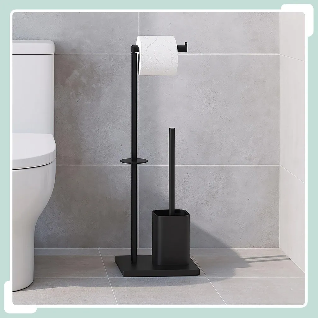 Support papier toilette sans perçage avec brosse, idéal pour salle bain
