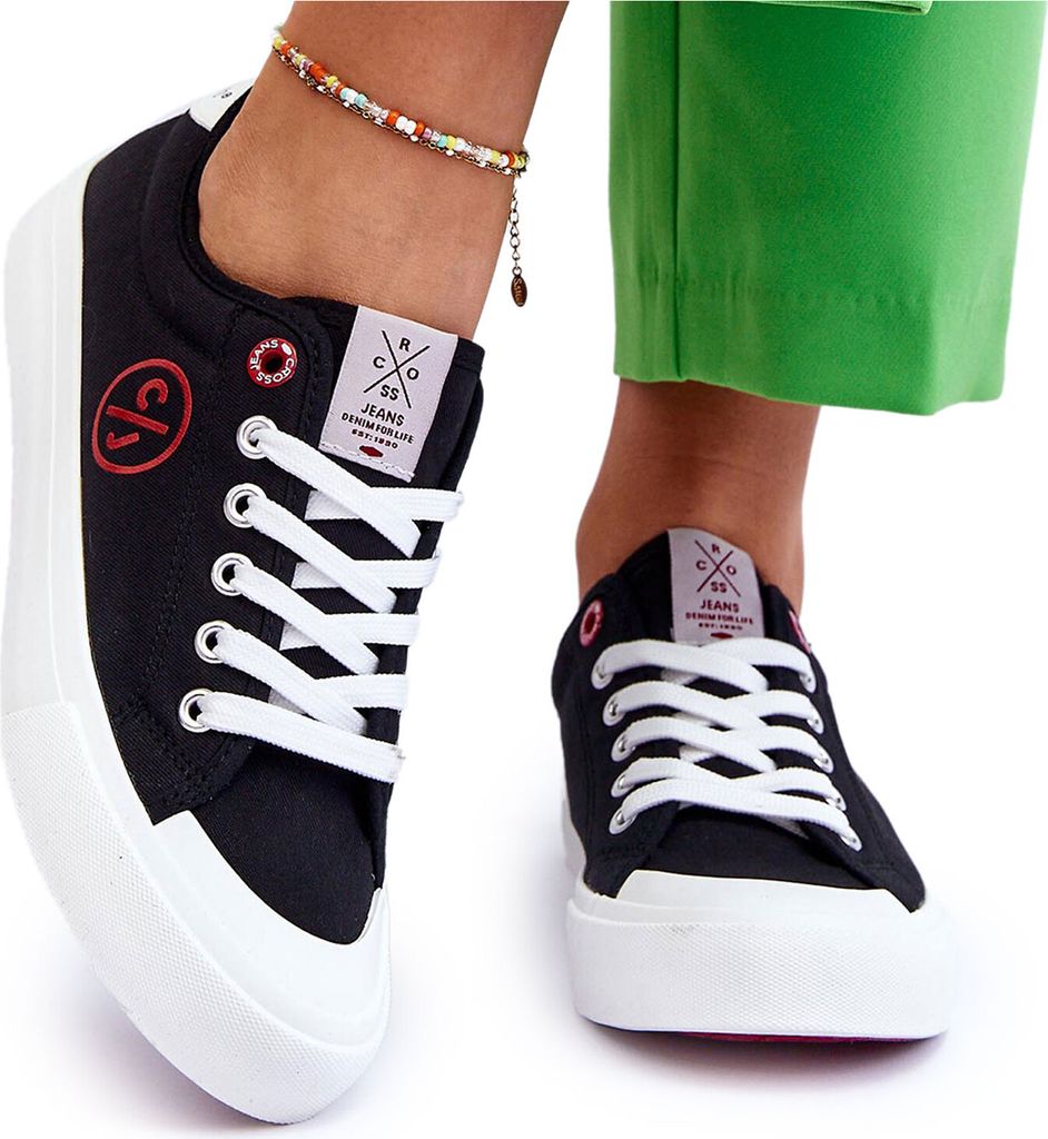 Damen Cross Jeans Stoff Turnschuhe LL2R4044 Schwarz 37
