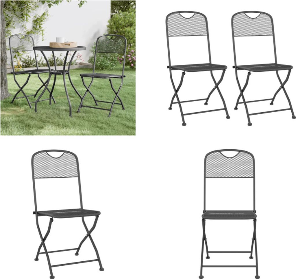 vidaXL Klappbare Gartenstühle 2 Stk. Streckgitter Anthrazit - Klappbarer Gartenstuhl - Klappbare Gartenstühle - Gartenstuhl - Klappstuhl