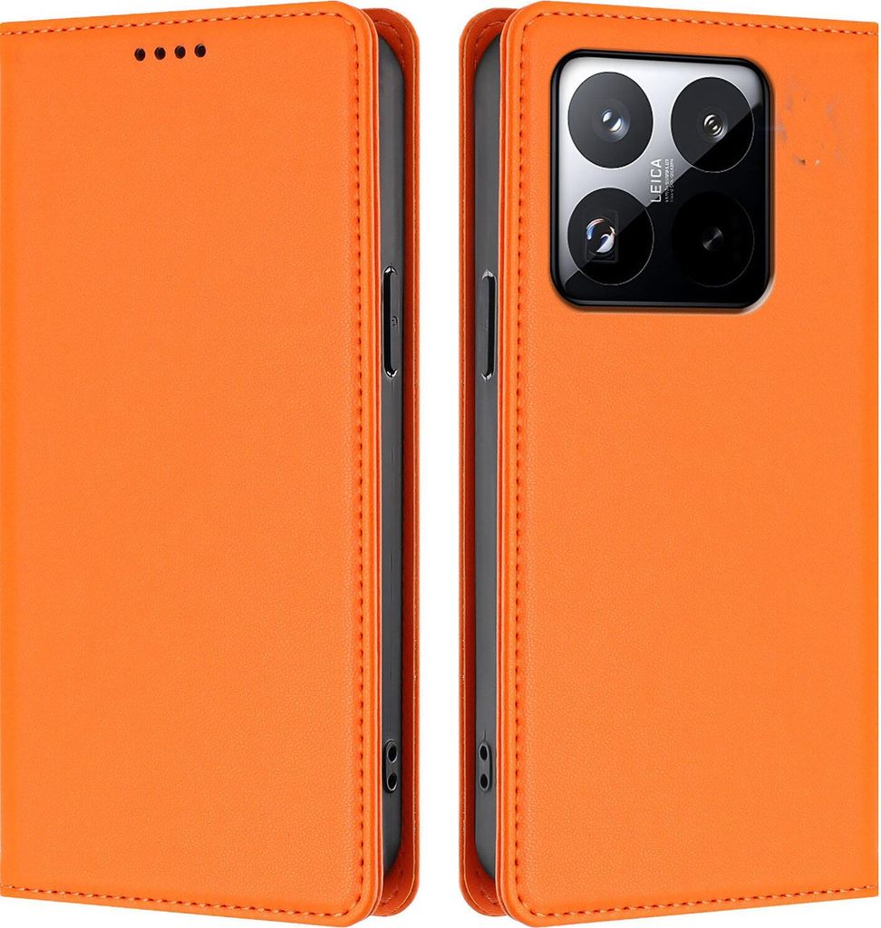 Handyhülle für Xiaomi 15T, Kunstleder Klapphülle Stoßfeste Magnetische Hülle mit Ständer Orange