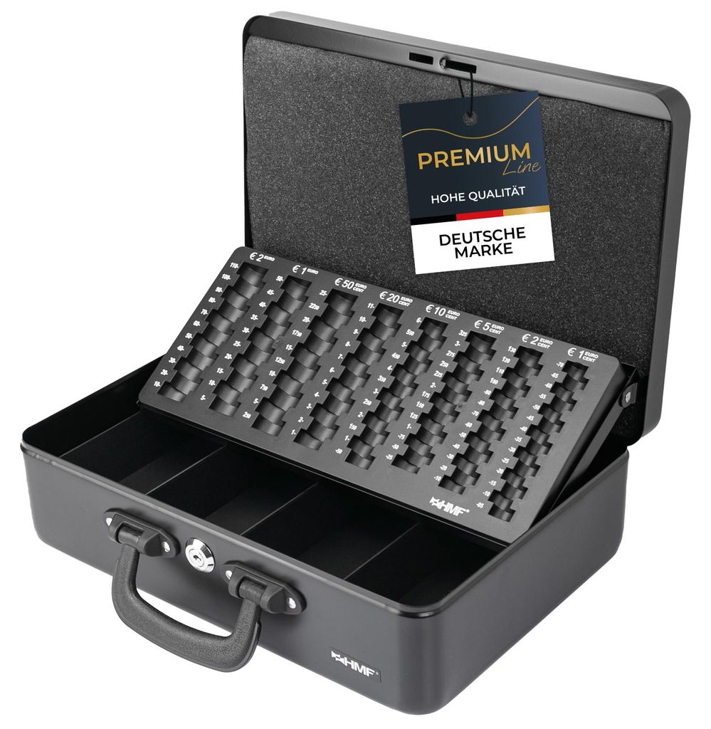 Geldkassette mit 2 Tragegriffen von HMF mit 36 cm Breite in Schwarz
