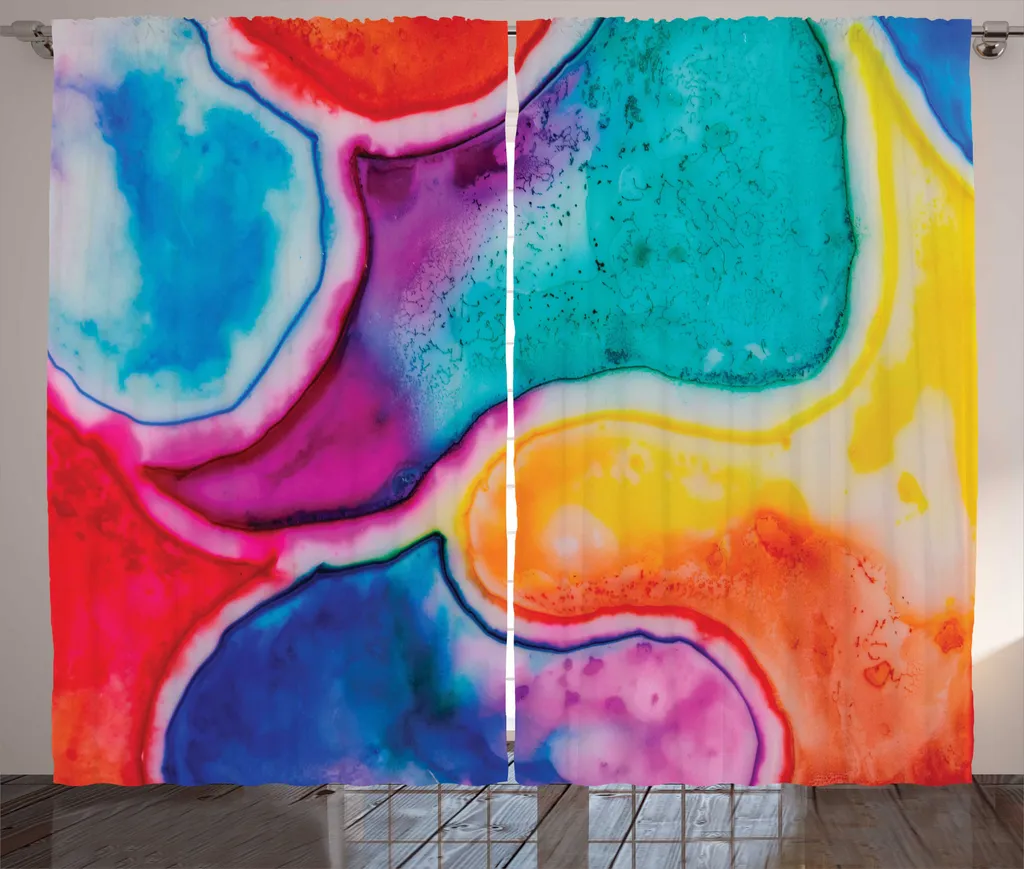 Rideau Tie Dye Multicolore 280x225 cm en Tissu Rustique Haute Qualité