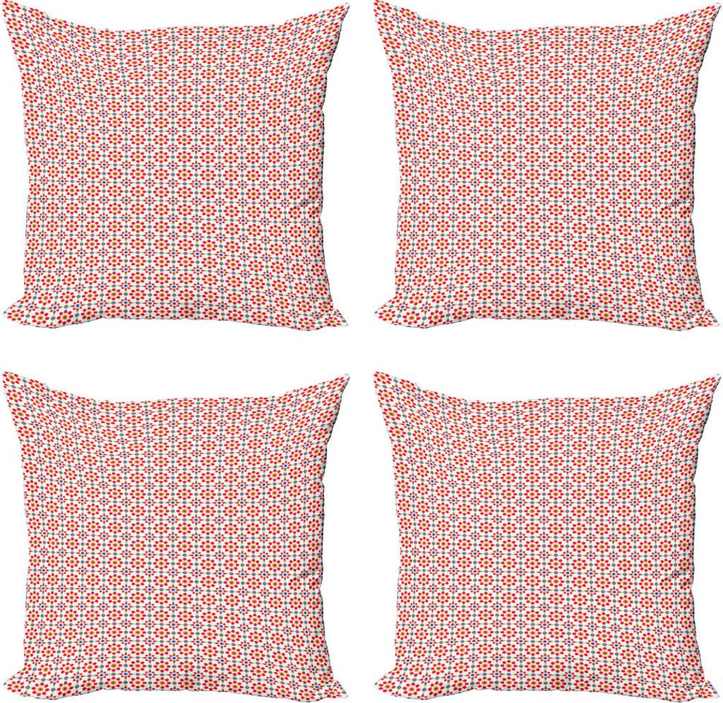 ABAKUHAUS Bunt Kissenbezug Set (4 Stück), Azulejo Fliesen Blumen, Moderner Doppelseitiger Digitaldruck, 60 cm x 60 cm, Mehrfarbig