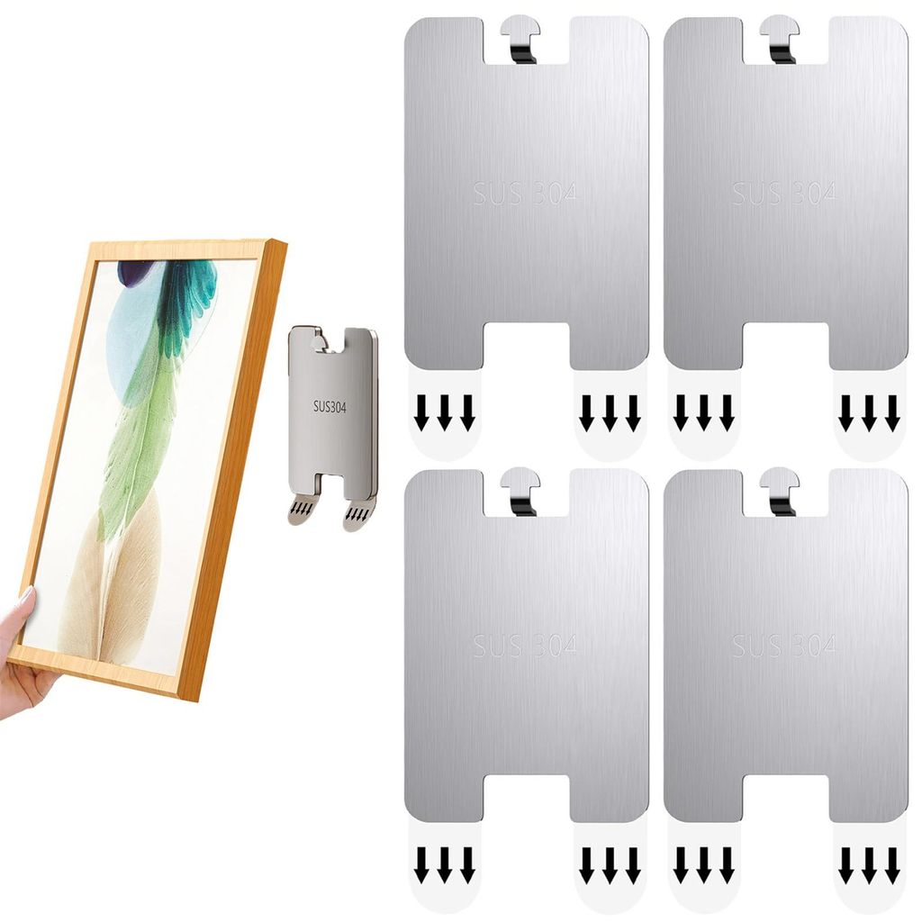 Set mit 4 selbstklebenden Nägeln für Bilderrahmen, stabile Aufhängehaken für Fotos und Gemälde ohne Bohren oder Nägel, selbstklebende Wandhak...