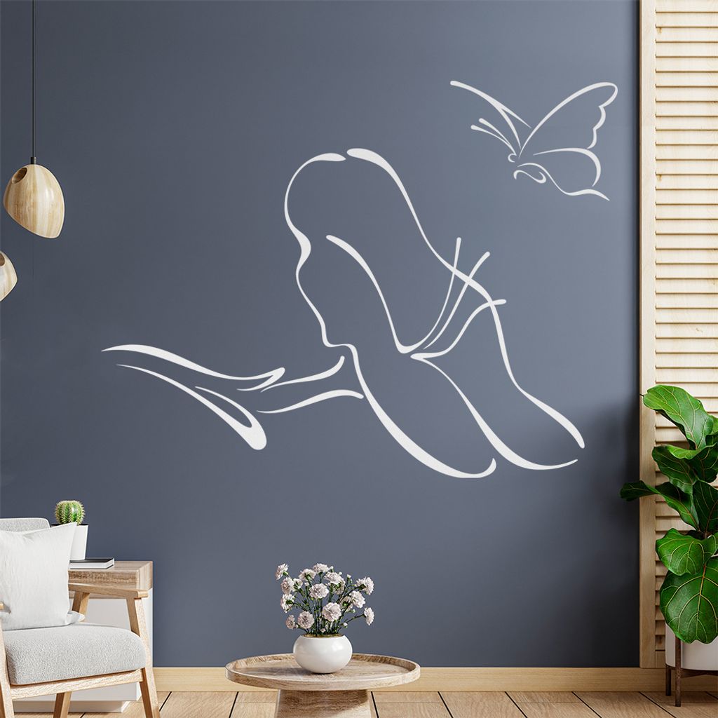 Schmetterling Blüte Linien Wandtattoo in 6 Größen - Wandaufkleber Wall Sticker - Dekoration, Küche, Wohnzimmer, Schlafzimmer, Badezimmer