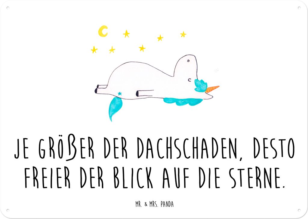 Mr. & Mrs. Panda Wandbild Einhorn Sternenhimmel DIN A5 - Weiß - Geschenk, Einhörner, Schild, tafel, Retro Blechschild, Verrückt, Sterne, Unicorn...