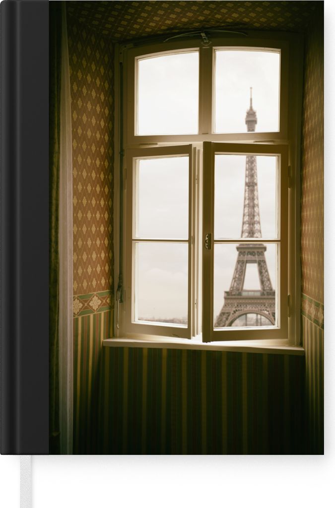 MuchoWow Notizbuch Tagebuch Haushaltsbuch Notebook A5 Blick auf den Eiffelturm in Paris - Notizblock - Notizheft - Notebook - Schreibblock - Papier