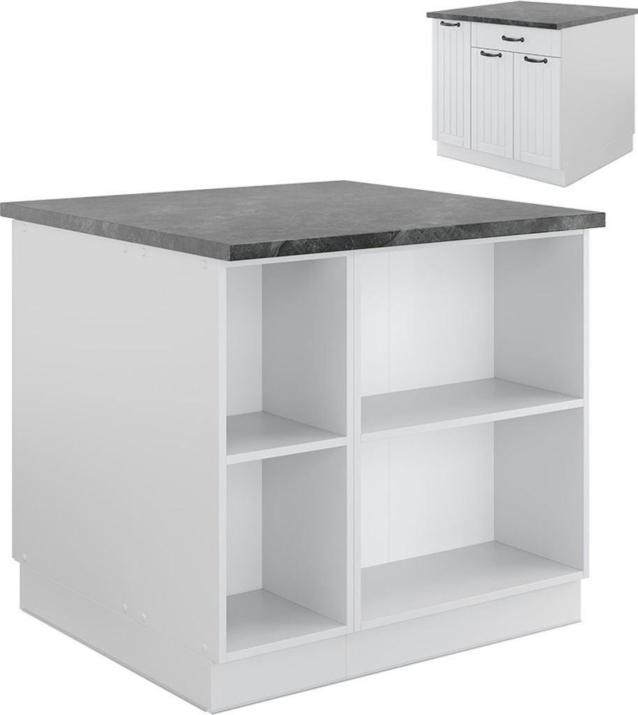 Kücheninsel Vicco Fame-Line Weiß Landhaus/Weiß 90 cm mit Schublade, ohne Arbeitsplatte, Model 38708