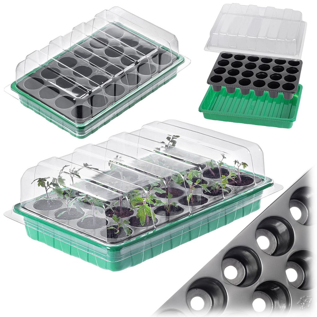 KADAX Zimmergewächshäus "Vesima", Zimmergewächshäuser, Grün 24 Pflanzlöchern, Mini Gewächshaus aus Kunststoff, Anzuchtschale mit Deckel,