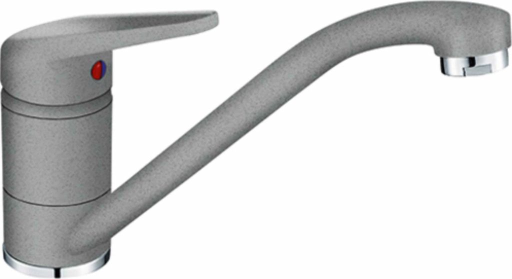 A single kitchen faucet against a white background.