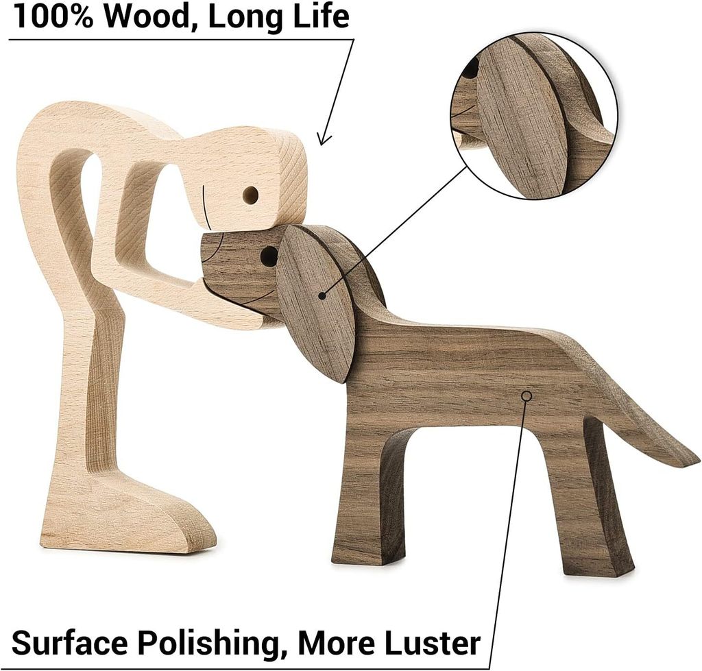 Handgeschnitzte Holzfigur 'Junge Mit Hund' – Aus Eiche, Für Deko & Als Geschenk | Heimdekoration