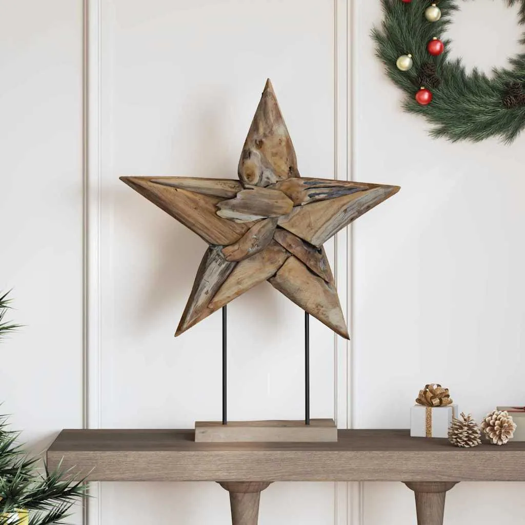Étoile de Noël stable en teck massif 74 cm - Déco bois durable et solide