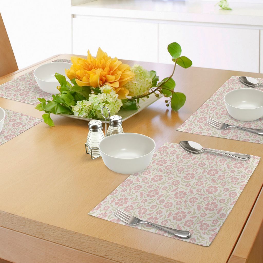 ABAKUHAUS Blume Platzmatten, Weinlese-altmodische Blumenmuster-Schattenbilder Briar-Strauch-Rosen Retro, Tiscjdeco aus Farbfesten Stoff für das Es...