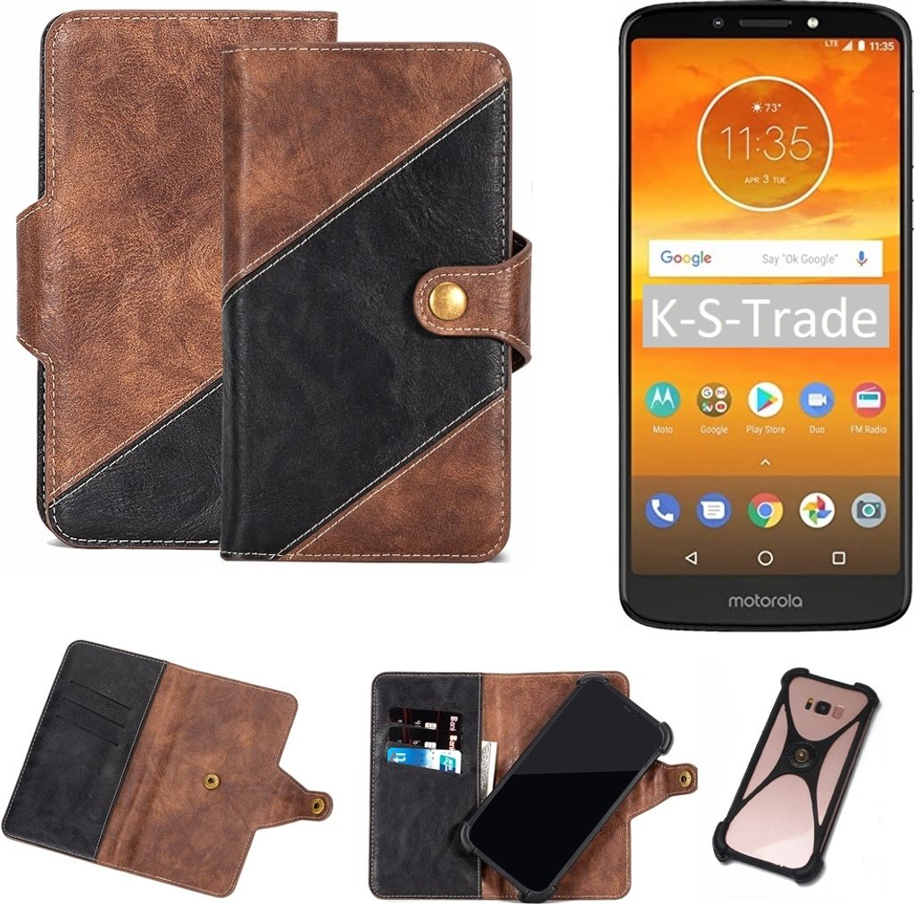 K-S-Trade Handy Hülle Schutz Hülle Schutzhülle Bookstyle Case kompatibel mit Motorola Moto E5 Plus Dual-SIM Handy Cover Hülle Schutztasche 1x