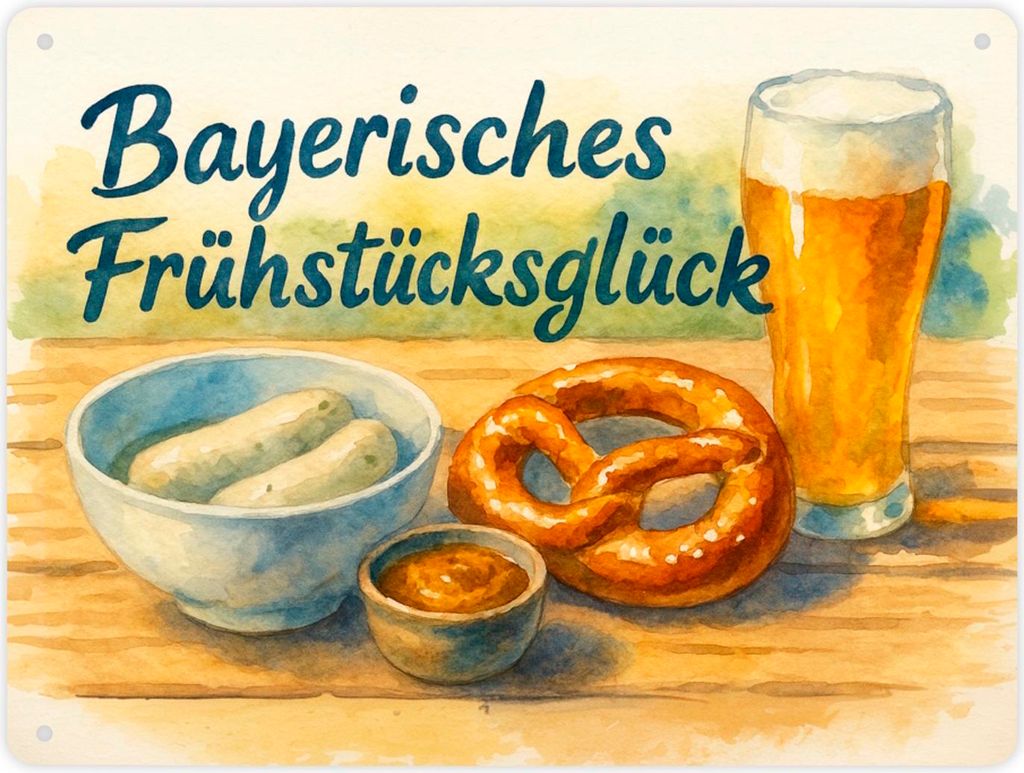 Bayerisches Frühstück Frühstücksglück Metallschild XL in 21x28 cm