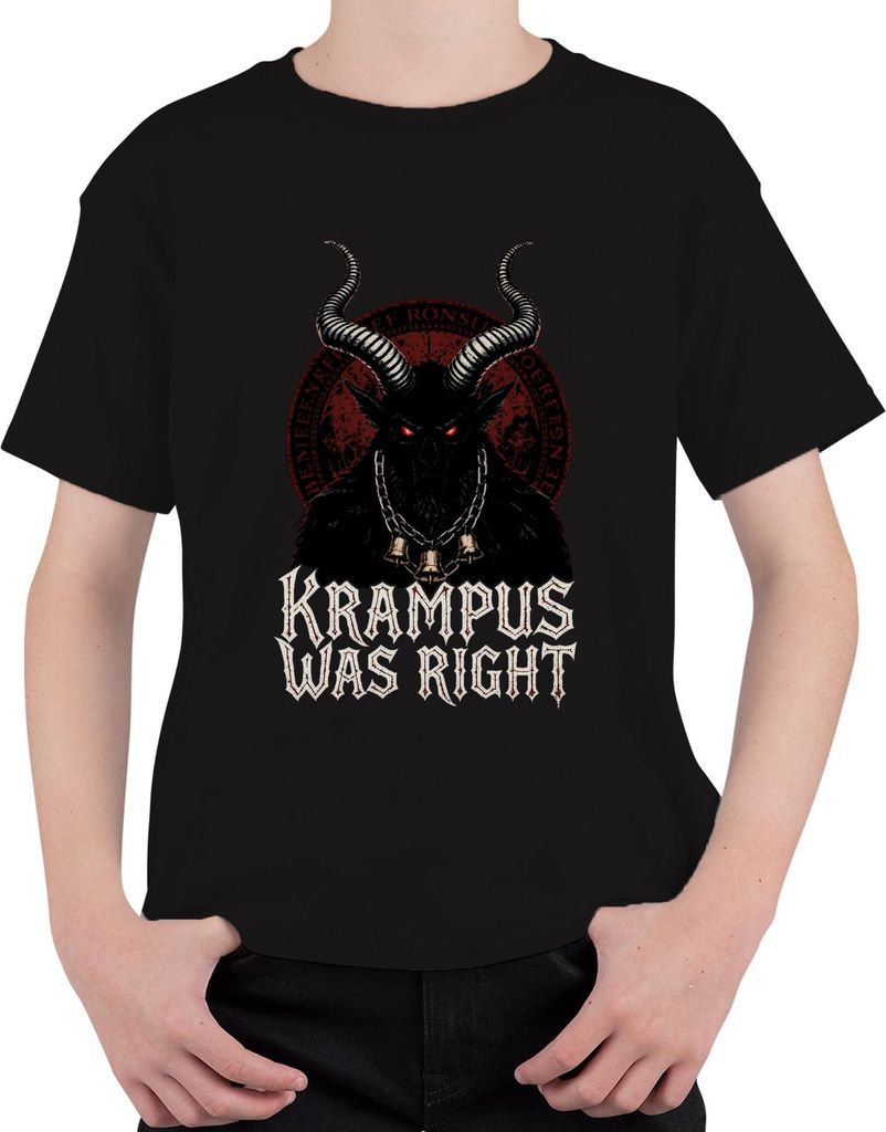 Krampus Was Right Dämon Hörner Glocken Weihnachten Gothic Horror Uni Kinder T-Shirt, Schwarz, 140