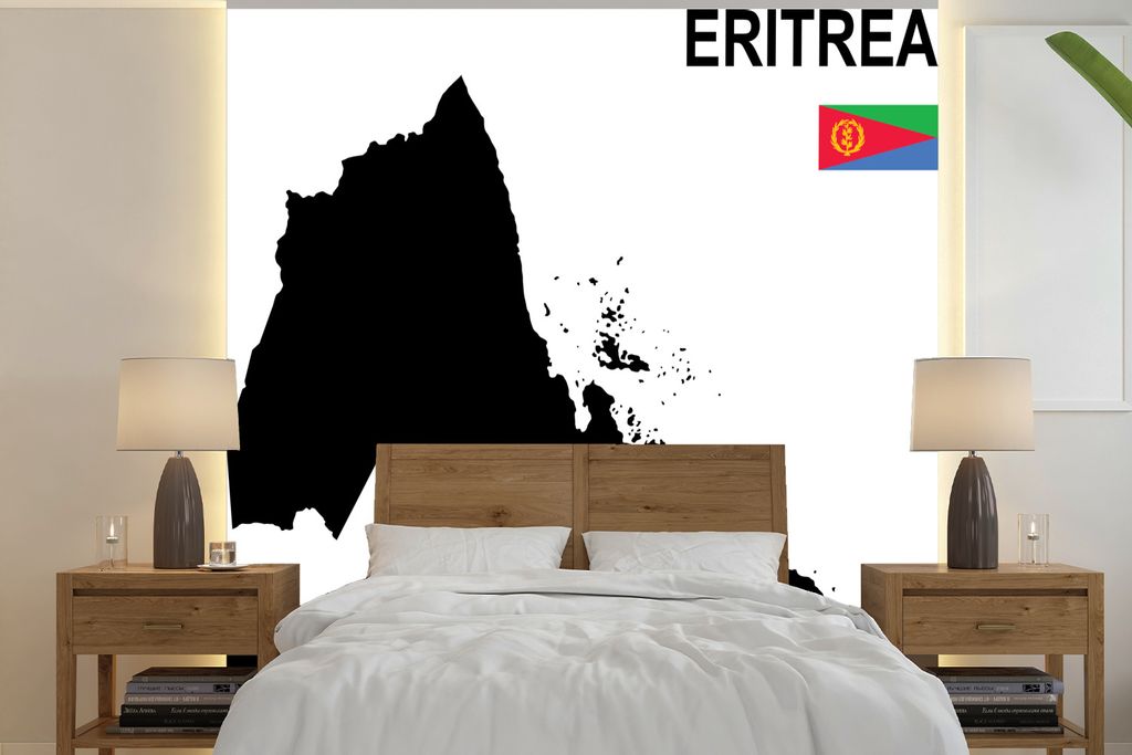 MuchoWow Fototapete für Wohnzimmer oder Schlafzimmer Wandtapete Vinyl Motivtapete Schwarze Illustration von Eritrea - 220x220 cm - Tapeten