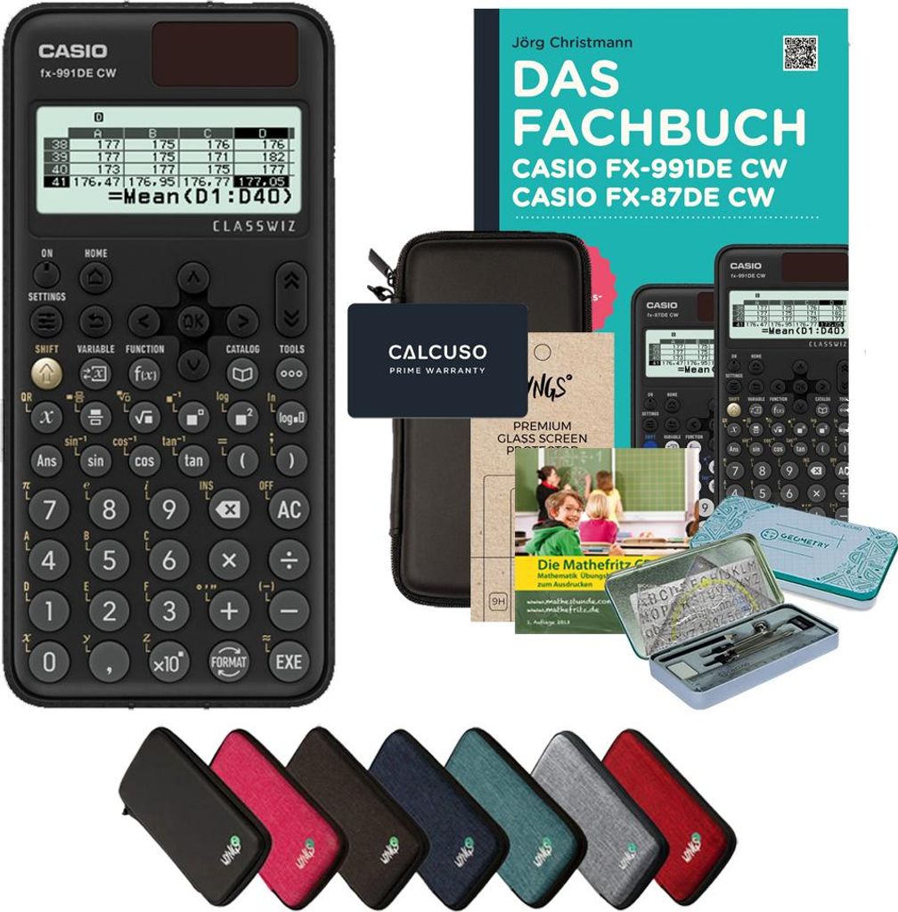 CALCUSO Streberpaket Schwarz mit Taschenrechner Casio FX-991DE CW