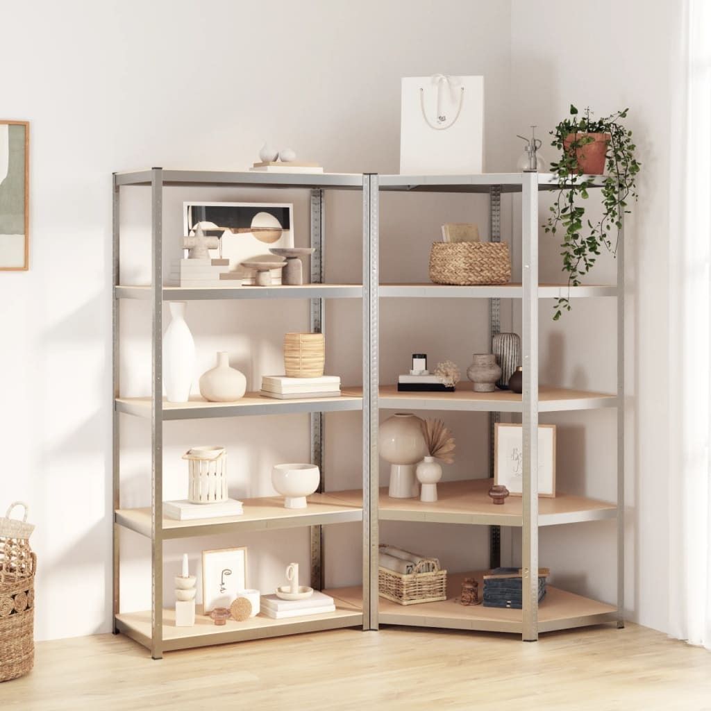 Möbel Schwerlastregale mit 5 Böden 2 Stk. Silbern Stahl Holzwerkstoff - Lager- & Regalsysteme 3154205