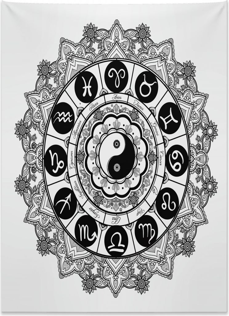 Abakuhaus Zen Wandteppich, Mandala-asiatische Kunst-Harmonie aus Weiches Mikrofaser Stoff Kein Verblassen Klare Farben Waschbar, 110 x 150 cm, Wei...