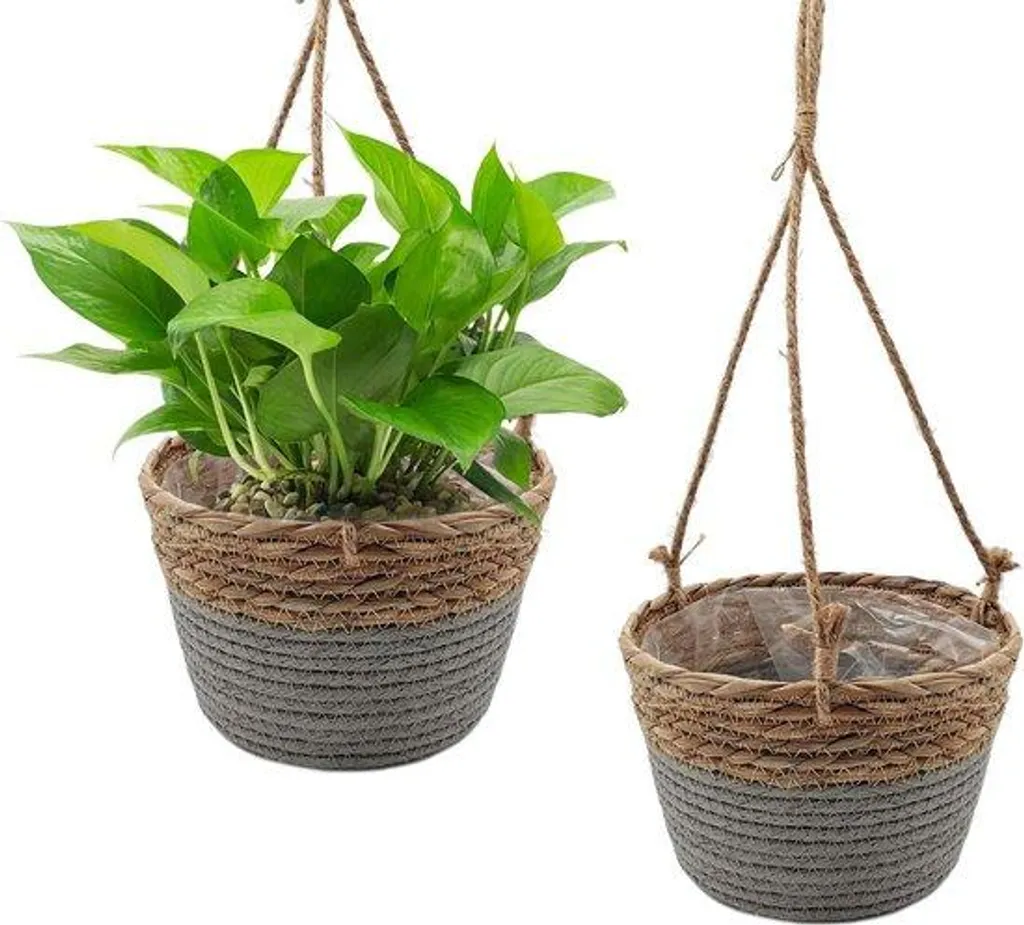 Suspension pour plantes grises 20 cm - Pot de fleur tissé à la main