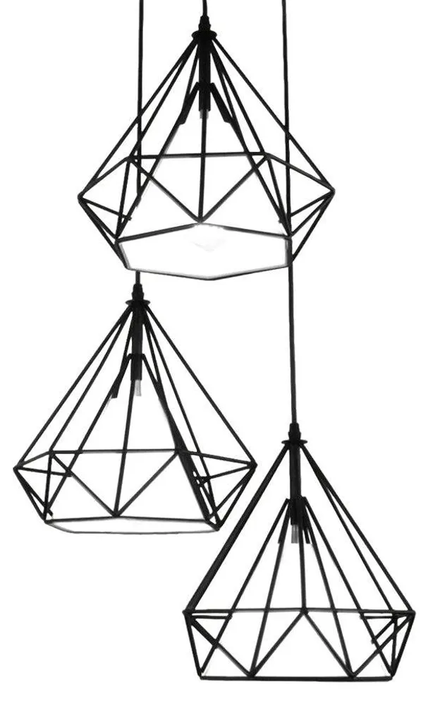 Suspension Géométrique 3 Lampes en Métal Noir Abigali 100cm IP20