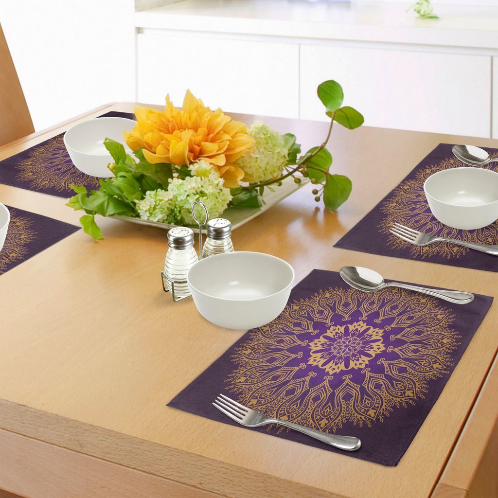 ABAKUHAUS Mandala Platzmatten, Runde böhmische Arabesque Motiv Blätter Abbildung Folkloric Ethnic Print, Tiscjdeco aus Farbfesten Stoff für das ...