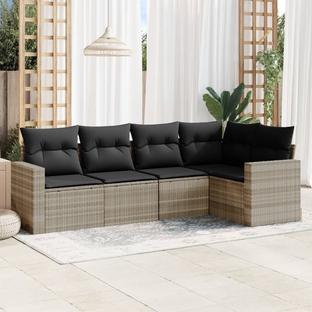"Rabatt" 5-tlg. Garten-Sofagarnitur - mit sofa - mit Kissen Hellgrau Poly Rattan - Lounge-Dining set CC9704