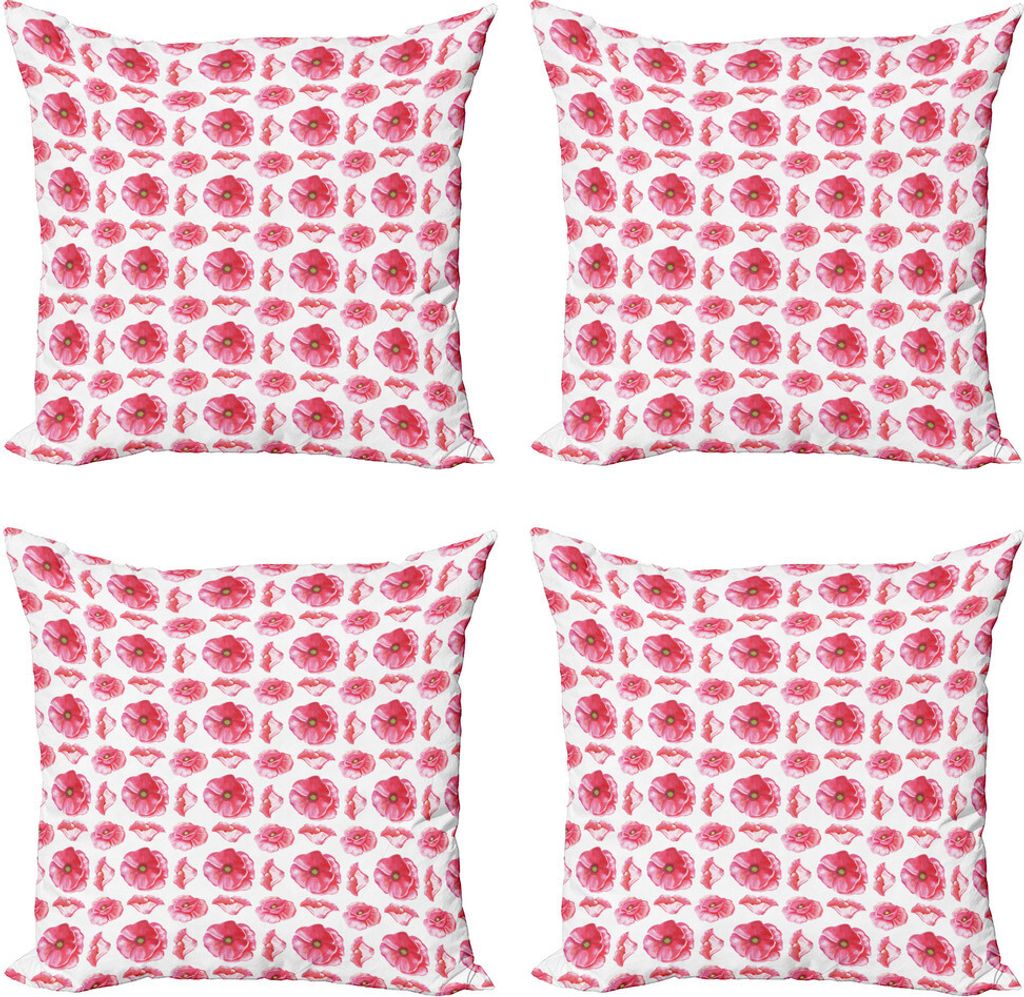 ABAKUHAUS rosa Blumen Kissenbezug Set (4 Stück), Große Anemone Blütenblätter Kunst, Moderner Doppelseitiger Digitaldruck, 50 cm x 50 cm, Dark P...