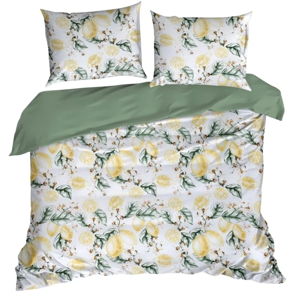 Linge de Lit 160x200 cm 100% Coton Respirant Imprimé Citron Vert