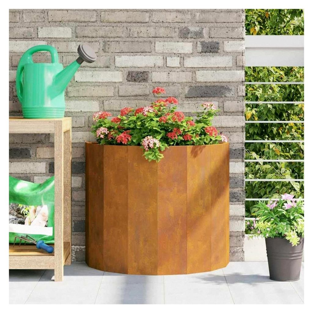 Halbrunder Pflanzkübel 60x30x50 cm aus wetterfestem Cortenstahl, modernes Rost-Design, robust und platzsparend für Garten, Terrasse und Balkon, g...