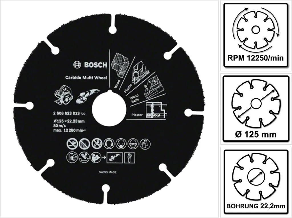 BOSCH 2608623013 BOSCH Trennscheibe Carbide Multi Wheel für Holz, Holz mit Nägeln, Kunststoff, Kupfer, Trockenbauwände