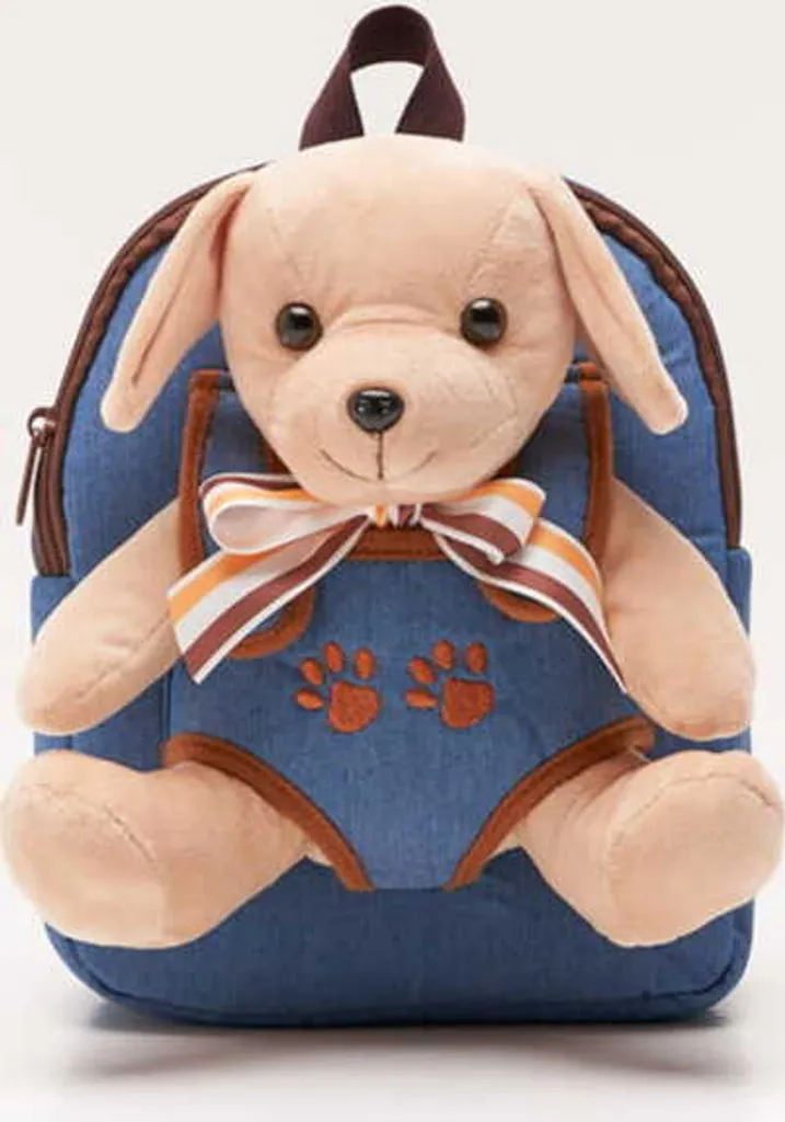 Zaino in denim CUTE ANIMALS con cane mascotte "Labrador puppy" staccabile